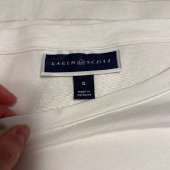 Karen Scott White 3/4 Sleeve Blouse with Striped Details - Picture 4 of 7